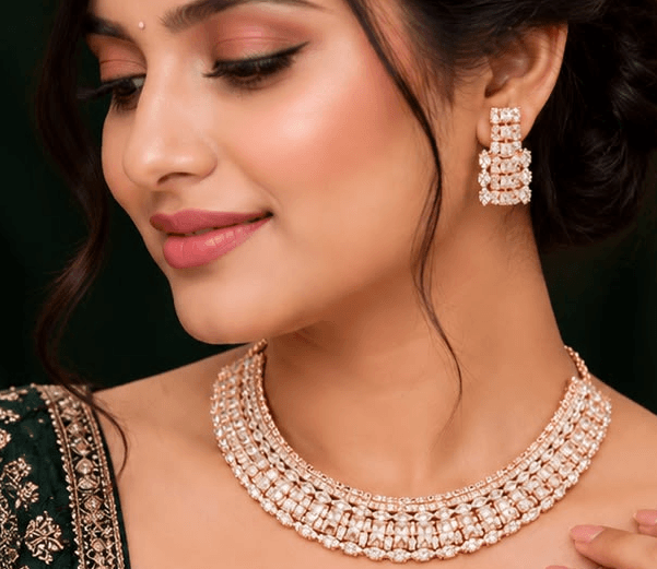 Rose Gold-Tone Stone Collar Set, worn by a model