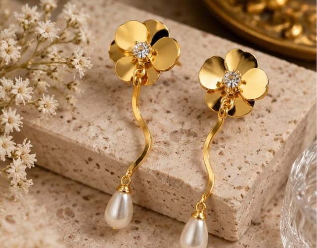 Gold Blossom Pearl Drops, laid flat