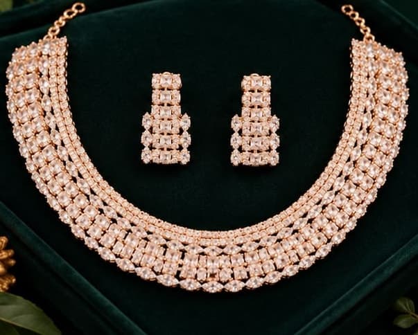 Rose Gold-Tone Stone Collar Set, laid flat